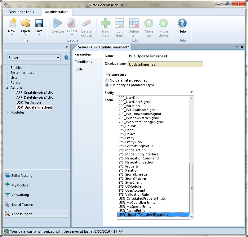 Creating an action parameter